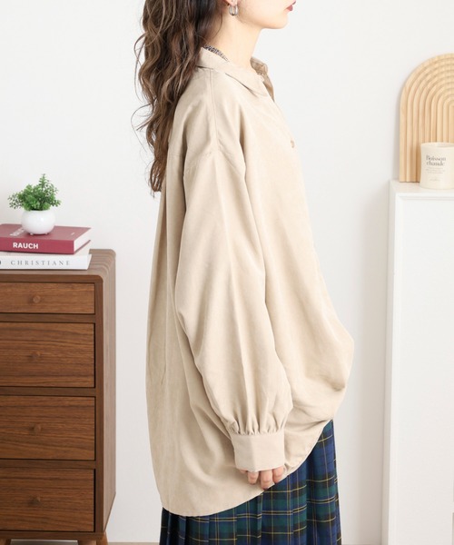 mitis(ミティス)の「mitis ピーチ起毛スキッパーブラウス(シャツ/ブラウス・レディース・チャコール/ベージュ/カーキ・M)」の7枚目の写真
