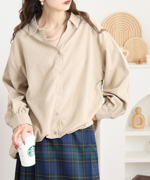 mitis(ミティス)の「mitis ピーチ起毛スキッパーブラウス(シャツ/ブラウス・レディース・チャコール/ベージュ/カーキ・M)」の18枚目の写真