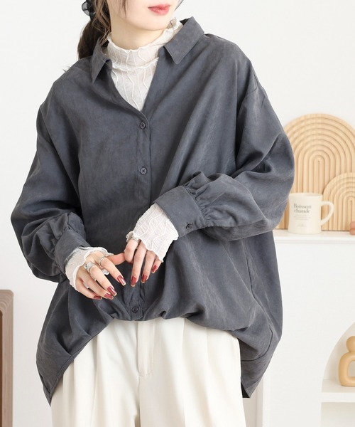 mitis(ミティス)の「mitis ピーチ起毛スキッパーブラウス(シャツ/ブラウス・レディース・チャコール/ベージュ/カーキ・M)」の16枚目の写真