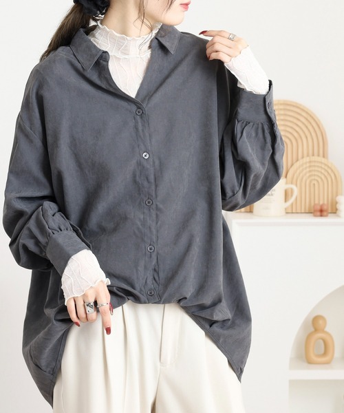 mitis(ミティス)の「mitis ピーチ起毛スキッパーブラウス(シャツ/ブラウス・レディース・チャコール/ベージュ/カーキ・M)」の15枚目の写真