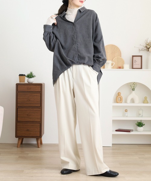 mitis(ミティス)の「mitis ピーチ起毛スキッパーブラウス(シャツ/ブラウス・レディース・チャコール/ベージュ/カーキ・M)」の17枚目の写真