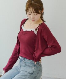 【2枚SET】レース付ワイドリブアンサンブル