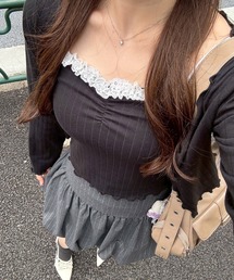 【2枚SET】レース付ワイドリブアンサンブル