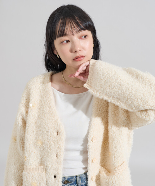 【新品未使用】♡chesty♡フラワービジュースパンコールカーディガン セール】フラワービジュー ニットカーディガン（カーディガン/ボレロ