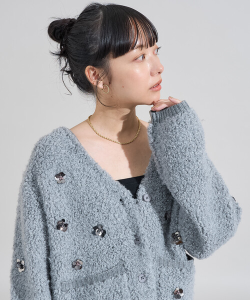 セール】フラワービジュー ニットカーディガン（カーディガン/ボレロ
