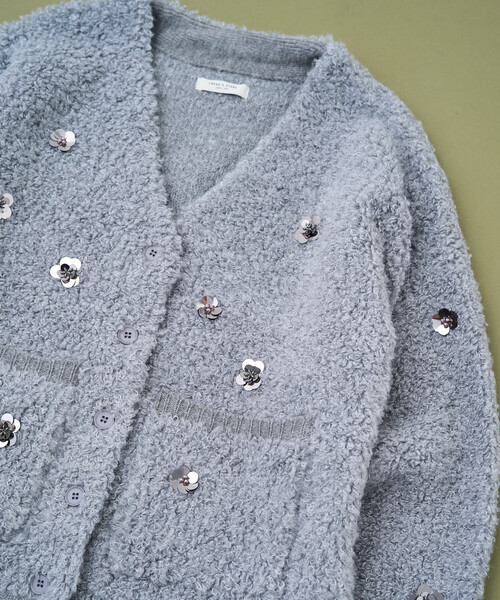 セール】フラワービジュー ニットカーディガン（カーディガン/ボレロ