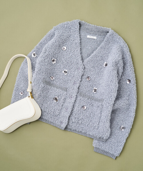 セール】フラワービジュー ニットカーディガン（カーディガン/ボレロ