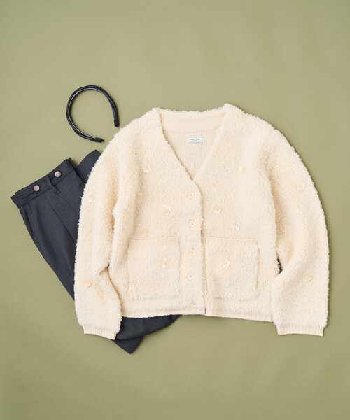 セール】フラワービジュー ニットカーディガン（カーディガン/ボレロ
