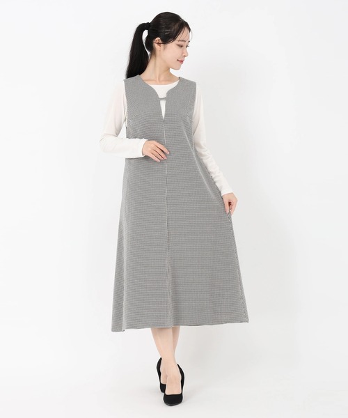 STRAWBERRY-FIELDS（ストロベリーフィールズ）の「プルックツイル/ウーリー千鳥_キーネックジャンパースカート（ジャンパースカート・レディース・ハウンドトゥース/ベージュ/ローズ系/ブラック・2）」の14枚目の写真