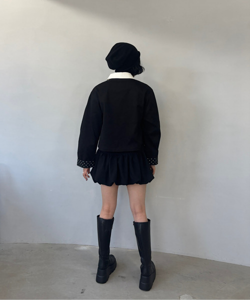 ノーカラー ファーショートジャケット FD22W041 Fano Studios ラウンドカラー ドット柄 ショートジャケット FQ25W041【Fano Studios