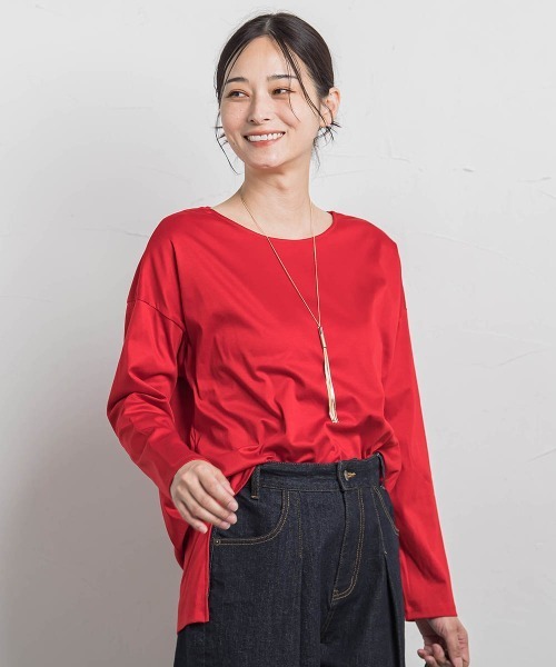LAUTREAMONT(ロートレアモン)の「【WEB限定】汗じみ防止スムースロングTシャツ ≪洗える/接触冷感≫(Tシャツ/カットソー・レディース・チャコールグレー/ブラック/キャメル/レッド/ベージュ/ホワイト・7号/9号/11号)」の6枚目の写真