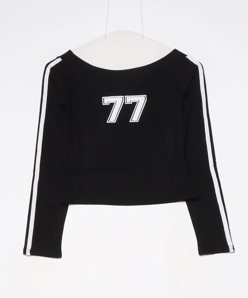 LYEON(リヨン)の「前後2way袖ラインナンバリングオフショルロンT(Tシャツ/カットソー・レディース・ブラック/オフホワイト/レッド・FREE)」の15枚目の写真