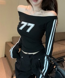 前後2way袖ラインナンバリングオフショルロンT
