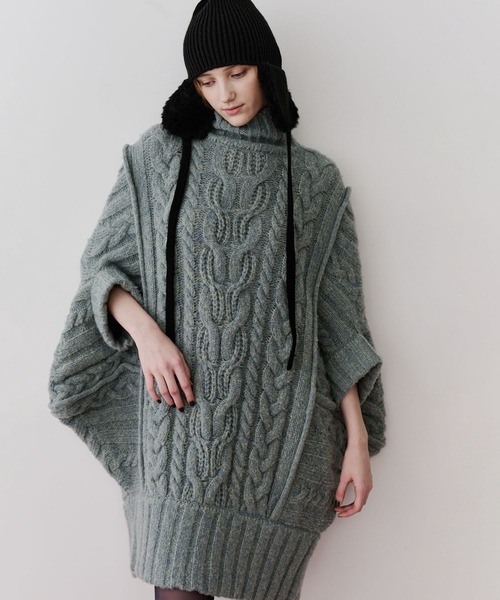 LA BELLE ETUDE(ラベルエチュード)の「ケイブルBIGニットワンピース(ワンピース・レディース・グリーン/ホワイト/グレー/ブラック・FREE)」の9枚目の写真