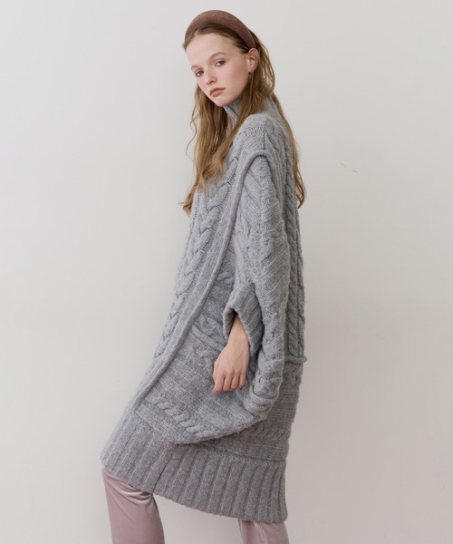 LA BELLE ETUDE(ラベルエチュード)の「ケイブルBIGニットワンピース(ワンピース・レディース・グリーン/ホワイト/グレー/ブラック・FREE)」の15枚目の写真