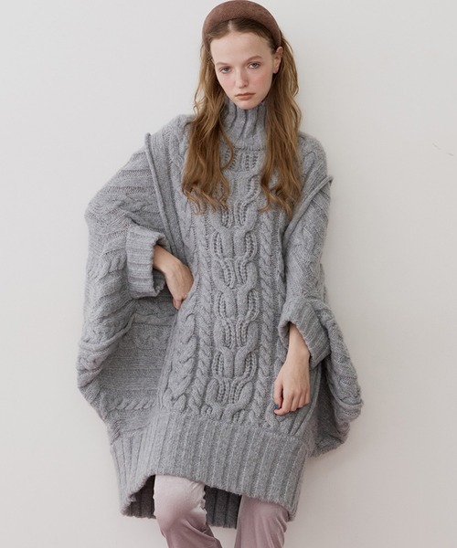 LA BELLE ETUDE(ラベルエチュード)の「ケイブルBIGニットワンピース(ワンピース・レディース・グリーン/ホワイト/グレー/ブラック・FREE)」の13枚目の写真