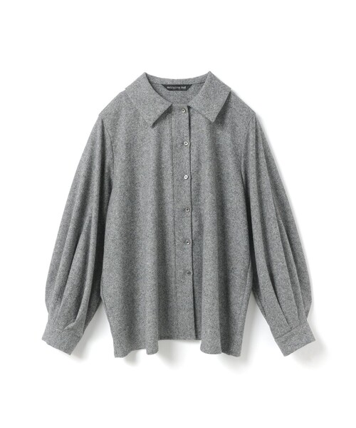 mizuiroind（ミズイロインド）の「mizuiro ind ウールブレンドバルーンスリーブチュニックシャツ（シャツ/ブラウス・レディース・その他1/チャコールグレー/ブラウン系その他・FREE）」の3枚目の写真