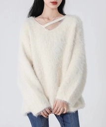 Erdu&Lily（エルドゥアンドリリー）の「クロスストラップデザイン シャギーニットプルオーバー（ニット/セーター）」