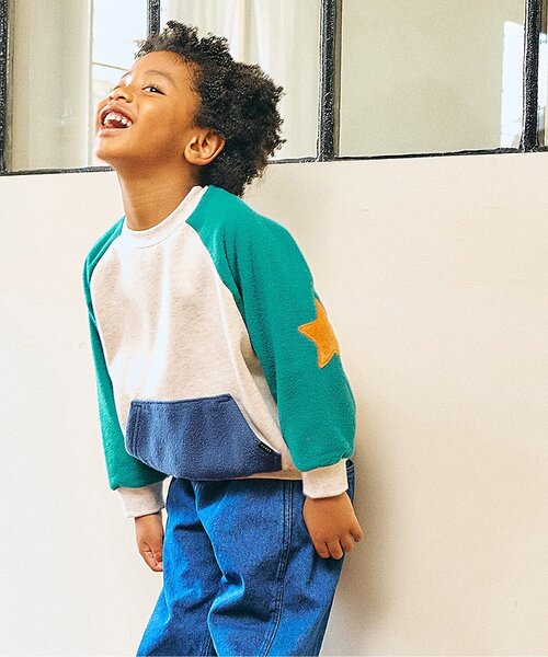 F.O.KIDS（エフオーキッズ）の「【ジュニア対応】エルボーパッチラグラントレーナー（スウェット・キッズ・ブラウン/アイボリー/グレー/オレンジ・140/130/120/110/100/90/80）」の2枚目の写真