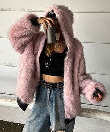 リバーシブルフェイクファーフードブルゾン