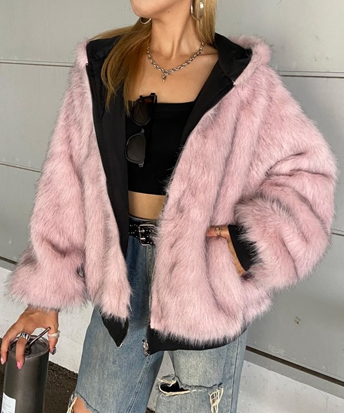 タイムセール！pink house ファー　ブルゾン セール】リバーシブルフェイクファーフードブルゾン（その他アウター