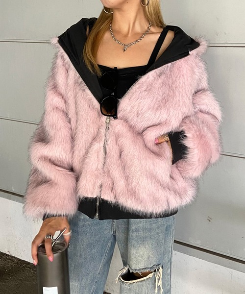 セール】リバーシブルフェイクファーフードブルゾン（その他アウター