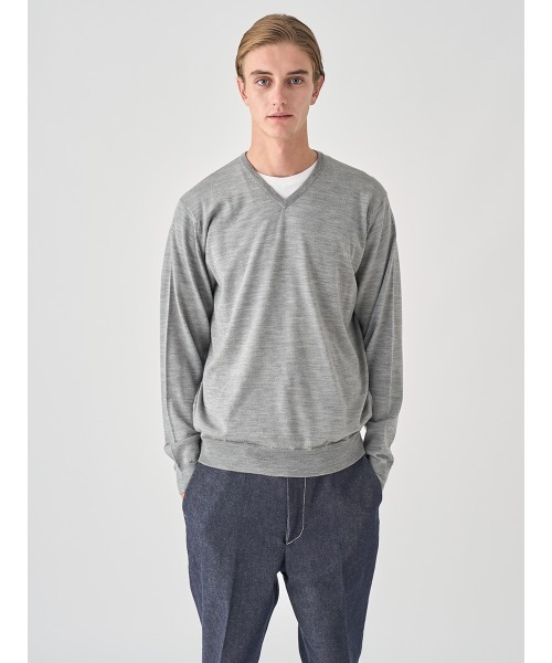 【美品】ジョンスメドレー ハイゲージ ニット チャコールグレー Vネック 現行 JOHN SMEDLEY（ジョンスメドレー） ニット セーター メンズ シプトン