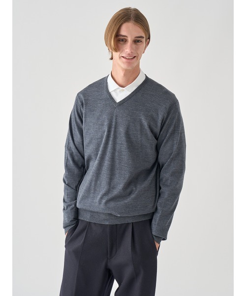Vネック長袖ニットプルオーバー（ニット/セーター）｜JOHN SMEDLEY