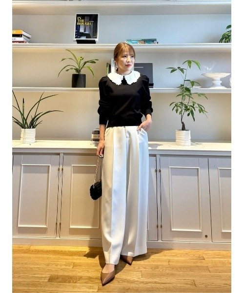 LOULOU WILLOUGHBY(ルルウィルビー)の「【LOULOU WILLOUGHBY】ダブルクロスハイウエストサロペットパンツ(その他パンツ・レディース・ブラック/オフホワイト/ピンク・1/2)」の5枚目の写真