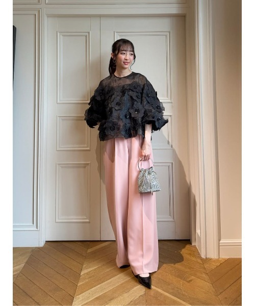 LOULOU WILLOUGHBY(ルルウィルビー)の「【LOULOU WILLOUGHBY】ダブルクロスハイウエストサロペットパンツ(その他パンツ・レディース・ブラック/オフホワイト/ピンク・1/2)」の8枚目の写真
