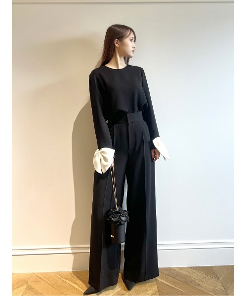 LOULOU WILLOUGHBY(ルルウィルビー)の「【LOULOU WILLOUGHBY】ダブルクロスハイウエストサロペットパンツ(その他パンツ・レディース・ブラック/オフホワイト/ピンク・1/2)」の11枚目の写真