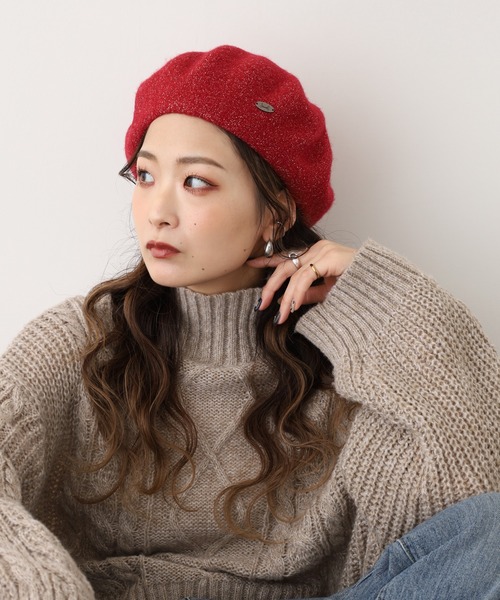 新品 COMFORTABLE REASON ニットベレー帽 レッド ブルー セール】ラメ