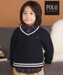 SLAP SLIP(スラップスリップ)の【POLO BCS(ポロ・ビーシーエス)×SLAP SLIPコラボ】襟ライン入りVネックトラッドニットプルオーバー(80~130cm)(ニット/セーター)