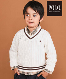SLAP SLIP（スラップスリップ）の「【POLO BCS(ポロ・ビーシーエス)×SLAP SLIPコラボ】襟ライン入りVネックトラッドニットプルオーバー(80~130cm)（ニット/セーター）」
