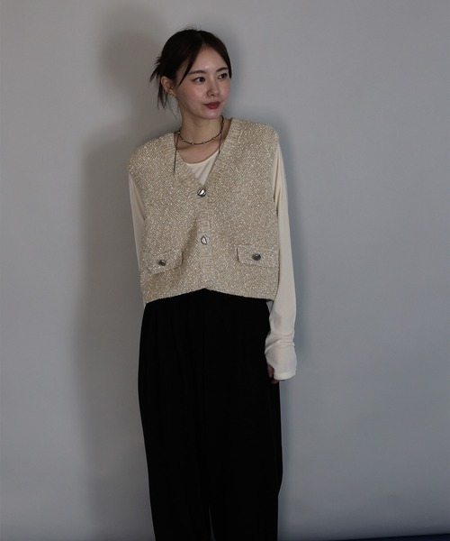J by blue(ジェイバイブルー)の「ニュアンスボタンメランジニットベスト(ベスト・レディース・ブラック/ベージュ/ブラウン・MEDIUM)」の5枚目の写真