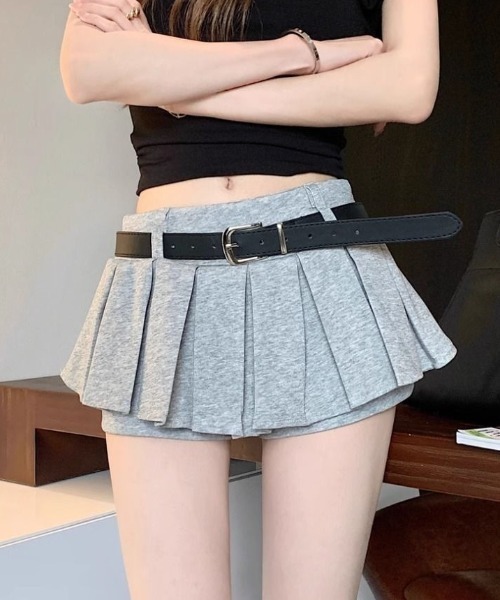 lilful(リルフル)の「【インパン付き】ウエストベルト付き サイドジップ スウェットプリーツミニスカートパンツ(スカート・レディース・ライトグレー/ダークグレー/ブラック・S/M)」の11枚目の写真