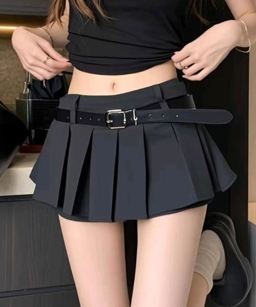 lilful(リルフル)の「【インパン付き】ウエストベルト付き サイドジップ スウェットプリーツミニスカートパンツ(スカート・レディース・ライトグレー/ダークグレー/ブラック・S/M)」の5枚目の写真