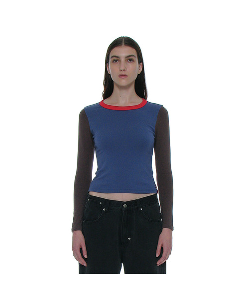 PARTIMENTO WOMEN(パルティメントウィメン)の「PWC カラーブロックベビー長袖Tシャツ_3カラー(Tシャツ/カットソー・レディース・スカイブルー/チャコール・SMALL)」の1枚目の写真