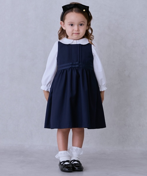 petit main（プティマイン）の「【セミフォーマル】ウエストリボンジャンパースカート（ジャンパースカート・キッズ・グレイッシュベージュ/ネイビー・110cm/120cm/130cm/100cm/90cm）」の2枚目の写真