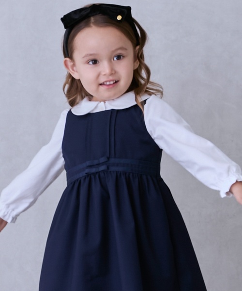 petit main（プティマイン）の「【セミフォーマル】ウエストリボンジャンパースカート（ジャンパースカート・キッズ・グレイッシュベージュ/ネイビー・110cm/120cm/130cm/100cm/90cm）」の4枚目の写真