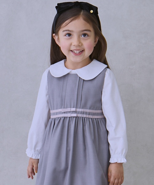 petit main（プティマイン）の「【セミフォーマル】ウエストリボンジャンパースカート（ジャンパースカート・キッズ・グレイッシュベージュ/ネイビー・110cm/120cm/130cm/100cm/90cm）」の6枚目の写真