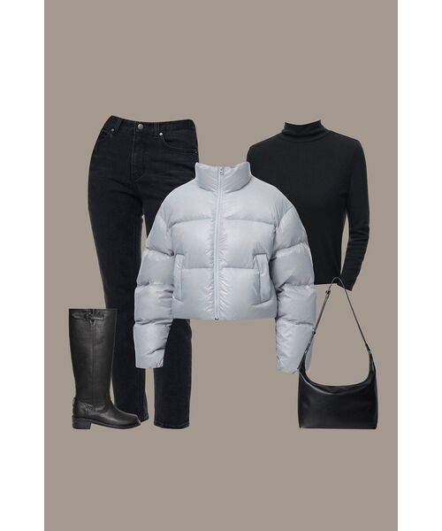 MUSINSA STANDARD WOMAN（ムシンサスタンダードウーマン）の「ウィメンズグロシーダウンプファーショートパディングジャケット[ライトグレー]（ダウンジャケット/コート・レディース・その他・SMALL/MEDIUM/X-SMALL/LARGE）」の14枚目の写真