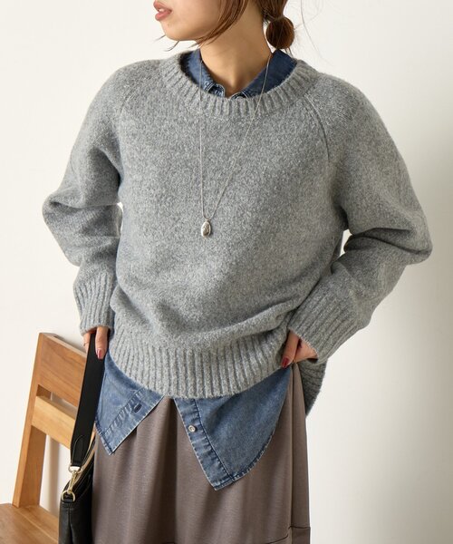 Jena espace merveilleux（ジェナ　エスパスメルヴェイユ）の「ラムライククルーニット（ニット/セーター・レディース・グリーン/ベージュ/グレー・FREE）」の9枚目の写真