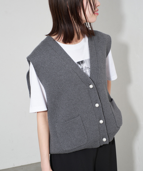SLOBE IENA スローブイエナ　パールニットベスト　グレー 追加》パールニットベスト（ベスト）｜SLOBE IENA（スローブイエナ）の
