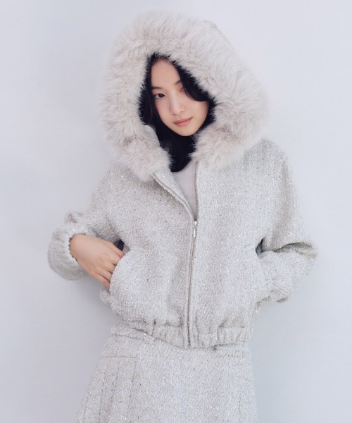 ファー付きツイードブルゾン（ブルゾン）｜SNIDEL（スナイデル）の