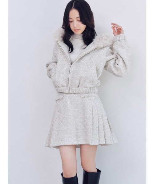 SNIDEL（スナイデル）の「ファー付きツイードブルゾン（ブルゾン・レディース・アイボリー/ダークグレー/ネイビー・0/1）」の4枚目の写真