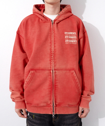 OC Slogan Washed Zip-up hoodie (Red)