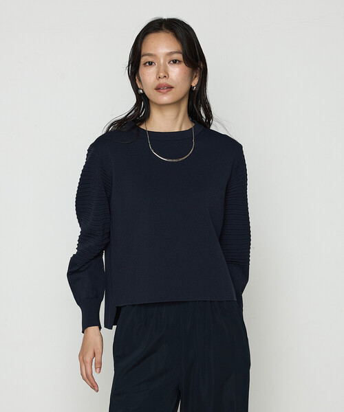 Gabardine K.T（ギャバジンケーティー）の「〔 +サイズ 〕 ブライトストレッチヤーン ミラノリブバナナスリーブセーター（ニット/セーター・レディース・グレー/ネイビー・13号）」の2枚目の写真