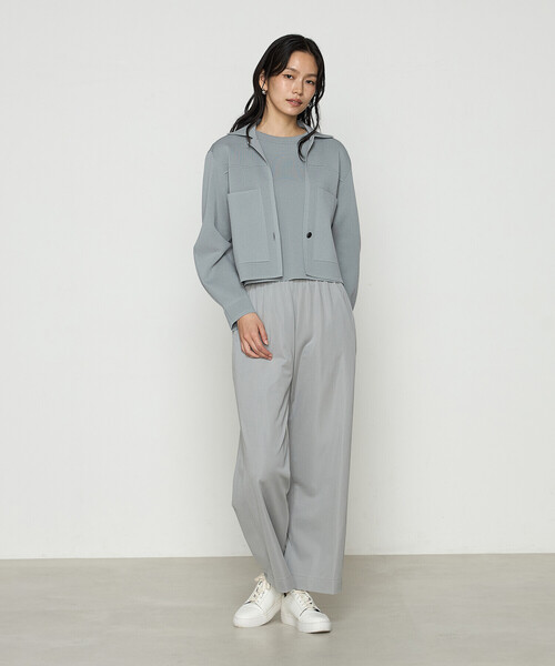 Gabardine K.T（ギャバジンケーティー）の「〔 +サイズ 〕 ブライトストレッチヤーン ミラノリブバナナスリーブセーター（ニット/セーター・レディース・グレー/ネイビー・13号）」の8枚目の写真