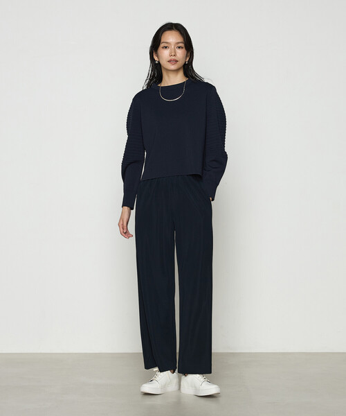 Gabardine K.T（ギャバジンケーティー）の「〔 +サイズ 〕 ブライトストレッチヤーン ミラノリブバナナスリーブセーター（ニット/セーター・レディース・グレー/ネイビー・13号）」の10枚目の写真